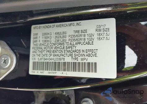 2017 Acura Rdx Base (A6)/W/Acurawatch Plus Package from USA, damaged, VIN 5J8TB4H34HL033978